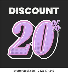 Retro Style Discount Poster with Bold Pink 20% Typography on Black Background for Sale Promotion