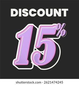 Retro Style Discount Poster with Bold Pink 15% Typography on Black Background for Sale Promotion