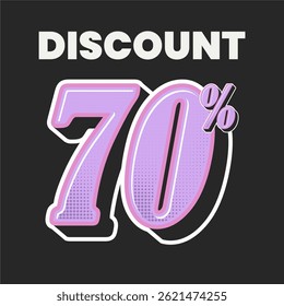 Estilo retro Cartaz de desconto com negrito rosa 70% tipografia no fundo preto para promoção de venda