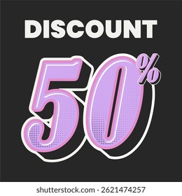 Retro Style Discount Poster with Bold Pink 50% Typography on Black Background for Sale Promotion