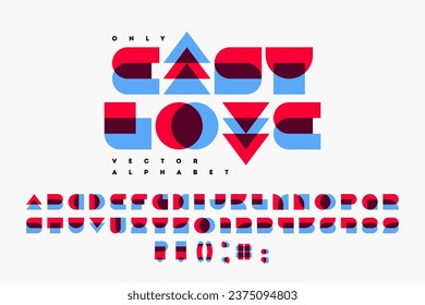 Retro style display font Only easy love. Colorful alphabet with old fashioned geometric design. Elegant vintage typographic