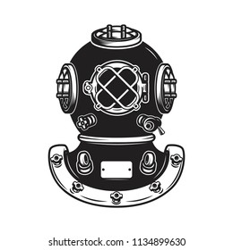 Retro style diver helmet isolated on white background. Design element for logo, label, sign, poster, menu. Vector illustration