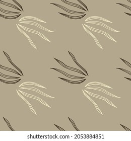 Retro style doodle grasss seamless pattern on light background. Vintage botanical wallpaper. Design for fabric, textile print, wrapping, cover. Simple vector illustration.