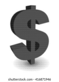 Retro style dotted dollar symbol vector illustration.