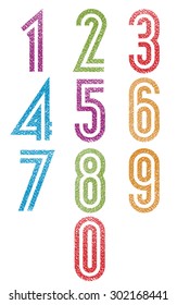Retro style double line geometric numbers set with hand drawn lines texture.