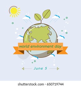 Retro style of the earth.Green Eco idea with geometric simple shape.Vector illustration.World environment day concept.