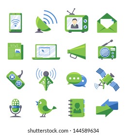 Retro style Electronics and media icons set Eco green series