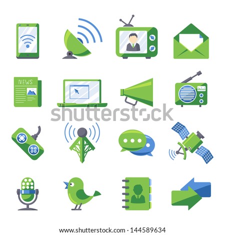 Retro style Electronics and media icons set Eco green series