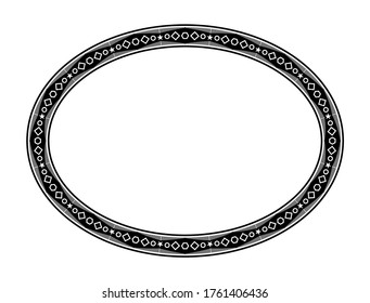 Bordure d'ellipse de style rétro, cadre avec motif vintage, délimiteur pour texte avec fond blanc isolé.