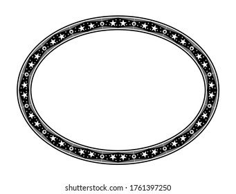 Bordure elliptique de style rétro, cadre avec motif vintage, délimiteur pour texte avec fond blanc isolé.
