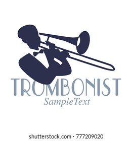 Retro style emblem of trombonist silhouette. Jazz symbol