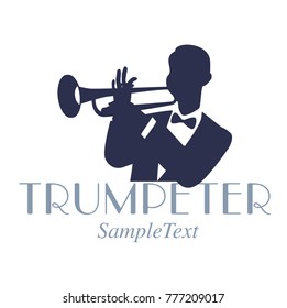 Retro style emblem of trumpeter silhouette. Jazz symbol