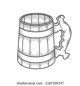 Retro style empty beer mug or glass engraving. Local brewery. Vintage vector engraving illustration for web, poster, label, invitation to oktoberfest festival, party. Pint sketch style illustration
