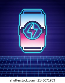 Retro style Energy drink icon isolated futuristic landscape background. 80s fashion party. Vector