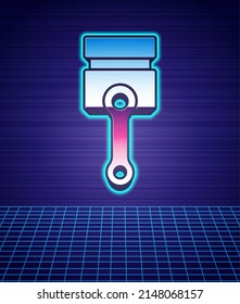 Estilo retro Icono del pistón del motor aislado paisaje futurista de fondo. Señal del pistón del motor del automóvil. Fiesta de moda de los años 80. Vector