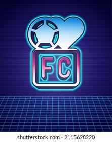 Retro style Fan club football icon isolated futuristic landscape background. 80s fashion party. Vector