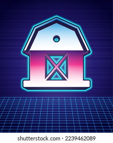 Retro style Farm house icon isolated futuristic landscape background. 80s fashion party. Vector
