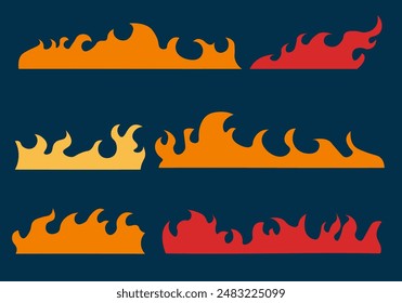 Retro style fire set in flat cartoon design. This lovely illustration features a collection of fire silhouettes drawn in a nice retro style. Vector illustration.