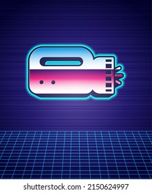 Retro style Flashlight for diver icon isolated futuristic landscape background. Diving underwater equipment. 80s fashion party. Vector