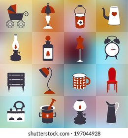 Retro style flat icon on blur background. Vector vintage design. 