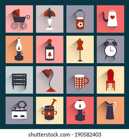 Retro style flat shadows icon. Vector vintage design. 