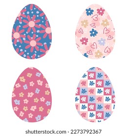 Retro-Stil Blumeneier Ostereier Clip-Kunstsammlung. Perfekt für Aufkleber, Karten, Druck. Einzige Vektorgrafik für Dekoration und Design.

