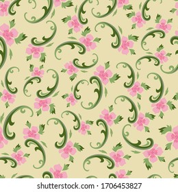 retro style floral seamless pattern on yellow background