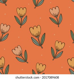 Retro-Muster nahtlos florale Muster für Bekleidung, Stoffe, Kleidung. Handgezeichnet floraler Hintergrund. Trendfarbene Tapete mit Blumen.