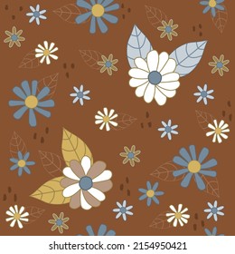 Retro style floral seamless pattern. Vector hand drawn illustration.