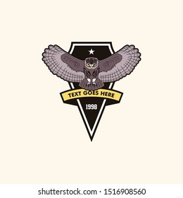 Retro style flying owl patch emblem template