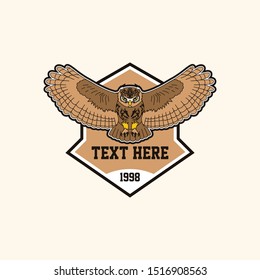 Retro style flying owl patch emblem template
