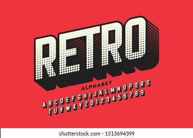 Fuente de estilo retro, alfabeto retro, letras y números ilustraciones vectoriales