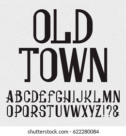 Retro Style Font. Black Capital Letters. Isolated English Alphabet With Text Old Town.