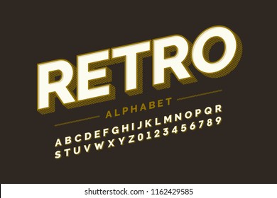 Retro style font design, alphabet letters and numbers vector illustration