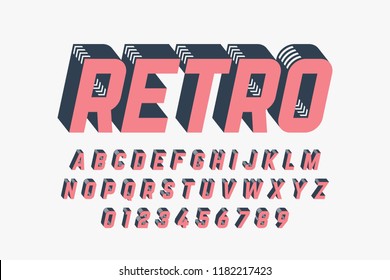 Retro style font design, alphabet letters and numbers vector illustration