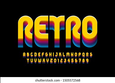 Retro style font design, alphabet letters and numbers, vector illustration