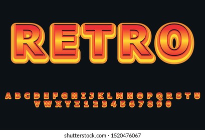 Retro style font design, alphabet letters and numbers vector illustration