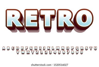 Retro style font design, alphabet letters and numbers vector illustration