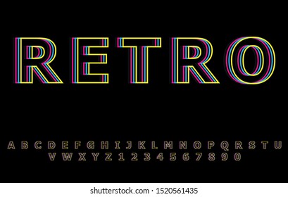 Retro style font design, alphabet letters and numbers vector illustration