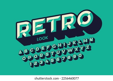 Retro style font design, alphabet letters and numbers vector illustration