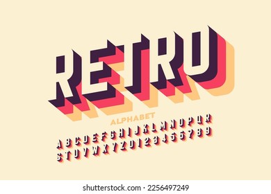 Retro style font design, alphabet letters and numbers vector illustration