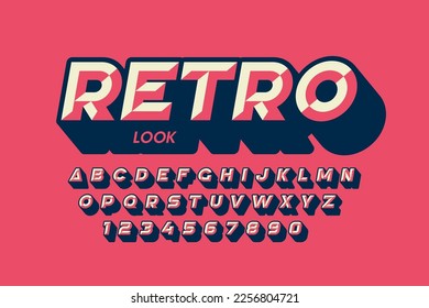 Retro style font design, alphabet letters and numbers vector illustration