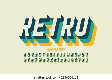 Retro style font design, alphabet letters and numbers vector illustration
