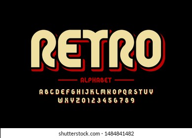 Retro style font design, eighties inspired alphabet letters and numbers, vector illustration