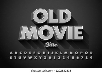 Retro Style Font, Old Movie Title Screen, Alphabet Letters And Numbers Vector Illustration