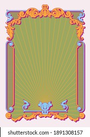 Retro Style Frame, Baroque Decor, Psychedelic Color Poster, Cover Template