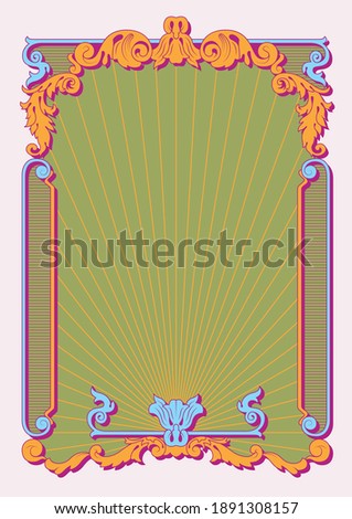 Retro Style Frame, Baroque Decor, Psychedelic Color Poster, Cover Template