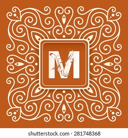 Retro style frame with monogram letter M