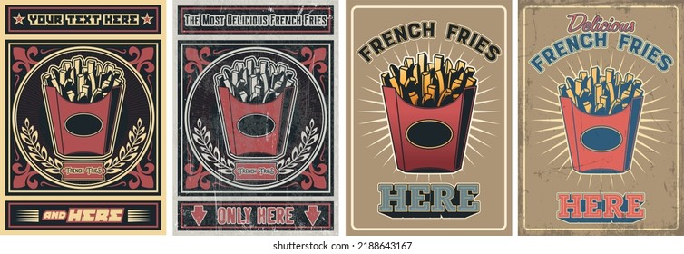 Retro Style French Fries Advertising Posters Set