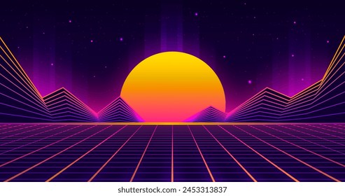 Retro style futuristic landscape background vector design in eps 10